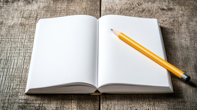 Blank Notebook and Pencil on Wooden Table: Inspiration and Creativity - Powered by Adobe