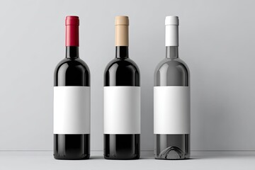 Three wine bottles against a plain background