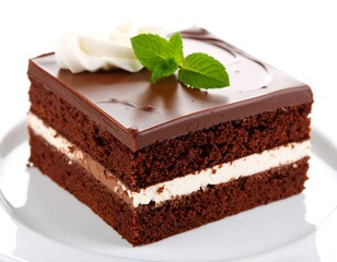 Chocolate cake slice on a plate