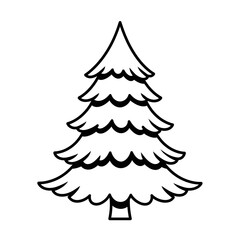 Simple black and white line art illustration of a Christmas fir tree for festive holiday designs