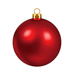 Shiny red Christmas ball ornament with a reflective gold cap isolated on a white background