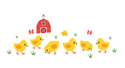 Adorable group of cute yellow baby chicks walking together.