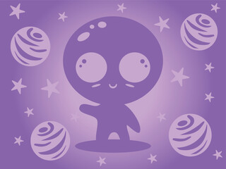 Cute Alien Baby Waving from Outer Space Planet Surface Illustration