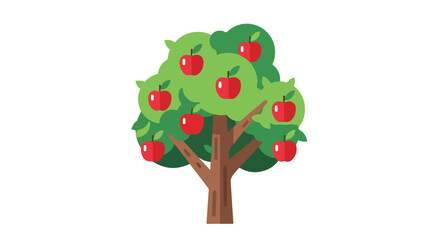 Cartoon Apple Tree with Ripe Red Apples and Green Leaves.