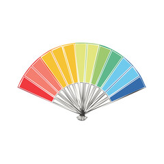 Colorful Folding Fan With Rainbow Gradient Sections And Black Outline