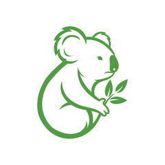 Vector art of green outline of a koala holding leaves
