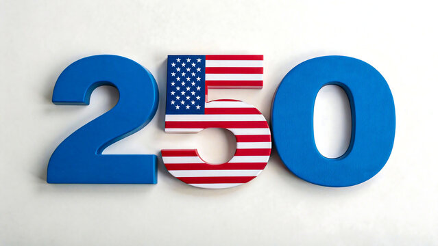 Number 250 with american flag design for independence celebration and patriotism - Powered by Adobe