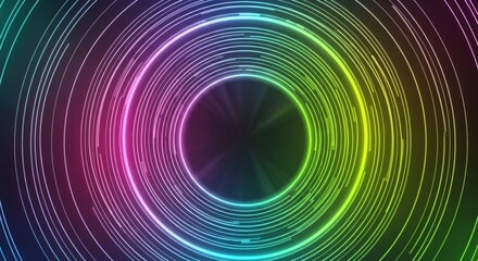Abstract colorful neon circles with a futuristic, digital, and glowing effect.