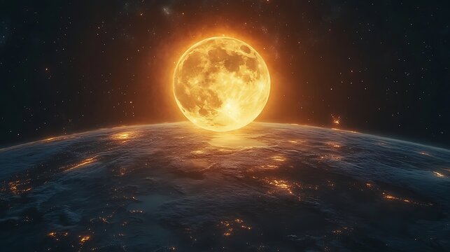 Glowing orb above a planet s surface isolated on white background