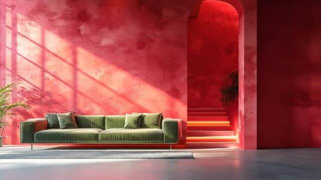 Modern red interior living area