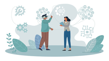 Virtual reality and digital technology innovation concept illustration