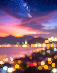 Night city view blurred sunset