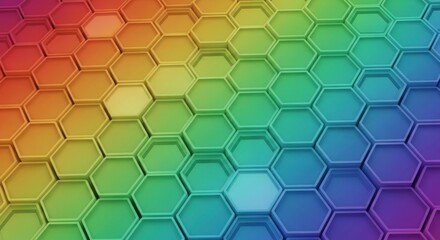 A vibrant rainbow-colored hexagonal pattern with a sense of depth and texture.