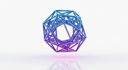 Abstract 3d render of a complex geometric shape with glowing blue and purple lines, isolated on white background, creating a futuristic and modern design