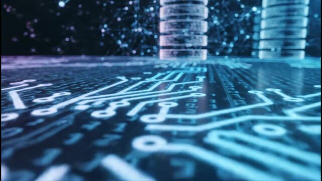Digital Data Flow, Binary Code, Circuit Board, Technology, Future.