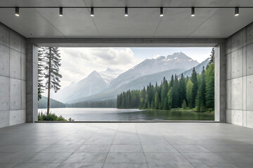 An empty modern room features a new glass window and door opening onto a balcony with an expansive architectural view of the building