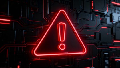 A virus alert warning displayed on a digital screen with red danger symbols and glitch effects, in a futuristic environment	