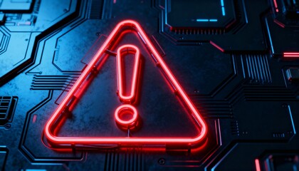 A virus alert warning displayed on a digital screen with red danger symbols and glitch effects, in a futuristic environment	