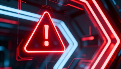 A virus alert warning displayed on a digital screen with red danger symbols and glitch effects, in a futuristic environment	