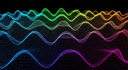 Vibrant, multicolored waveform pattern on a black background with a white border at the bottom.