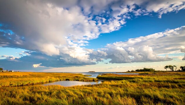Coastal marsh at sunset