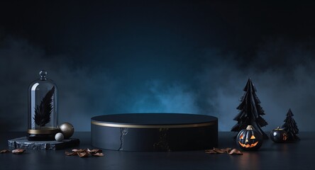 Minimal Halloween background with metal pumpkin, Generative AI