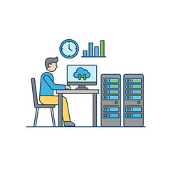 Fototapeta premium A flat vector illustration of a database developer character, suitable for web banners, infographics, and hero images, presented on a white background