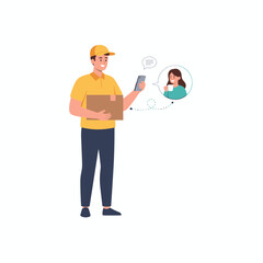 The shipper confirms the order with his customer, a vector illustration concept