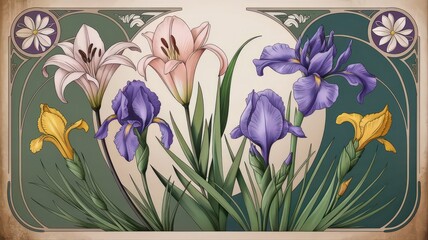 Art Nouveau Floral Garden Illustration