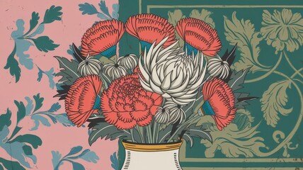 Vintage Floral Bouquet in Vase Illustration