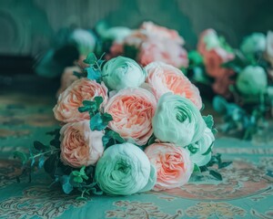 Delicate Peach and Mint Green Floral Arrangement