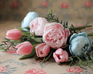Elegant Floral Bouquet with Pink Tulips and Peonies
