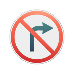 Prohibitive No Right Turn road sign symbol for traffic regulation and safety vector illustration