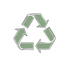 Obraz premium Green recycling symbol with a hand drawn outline and simple flat design