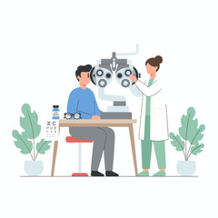 Illustration concept of an eye optical checking machine, presented as a flat image on a white background