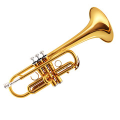 Obraz premium Shiny gold brass trumpet isolated on transparent background