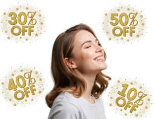 Young girl happy about a large number of discounts in the store