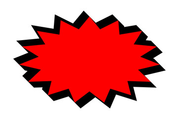 Red starburst explosion shape with bold black outline for sale, price, tags, discount, labels, promotion, and posters on transparent background