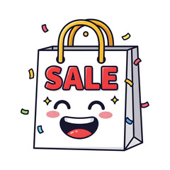 Fototapeta premium Exciting Sale Bag Illustration with Confetti and a Happy Face - Perfect for Promotions and Marketing