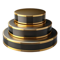 Elegant multi-tiered display platform with polished black and gold accents isolated on transparent background