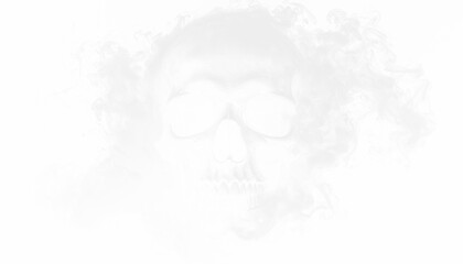 PNG image of a Halloween ghost emerging from an ancient skull, surrounded by swirling smoke. Ideal for spooky designs, Halloween decorations, and eerie effects