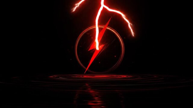 Red bolt flashes over dark water in a circle, causing ripples