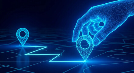 Digital Navigation Concept: Hand Guiding Location Pins
