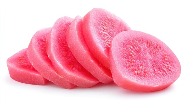 Vibrant pink guava slices fresh fruit juicy texture healthy food studio shot