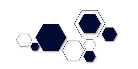 Minimal abstract background with navy blue hexagon shapes, geometric modern design, futuristic technology concept, clean pattern on white backdrop, perfect for template, banner, or presentation.