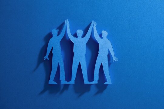 Paper cutouts of three people celebrating