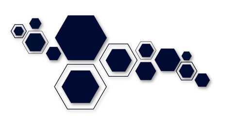 Minimal abstract background with navy blue hexagon shapes, geometric modern design, futuristic technology concept, clean pattern on white backdrop, perfect for template, banner, or presentation.