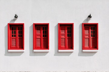Obraz premium Four red shuttered windows on a white wall