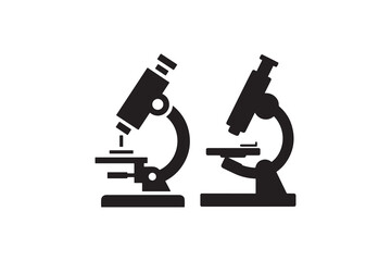 Laboratory Microscope Black Silhouette Set Microscope Icon Pair for Science and Education