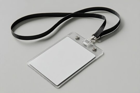 Blank clear plastic ID badge on gray surface